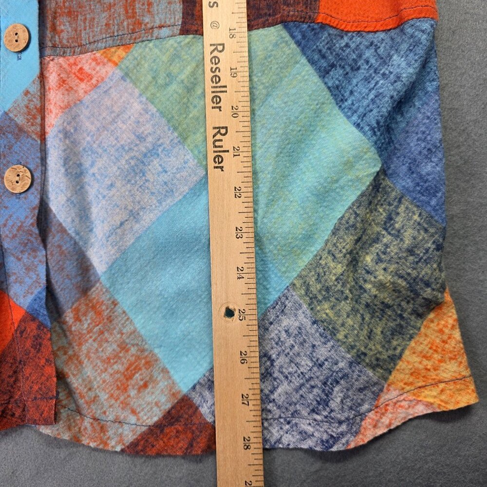 Terra Shirt Womens L Colorful Patchwork Wire Ruffle Collar Boho Tunic SJ Apparel - Picture 12 of 15